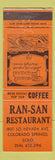 Matchbook Cover - Ran San Restaurant Colorado Springs WEAR