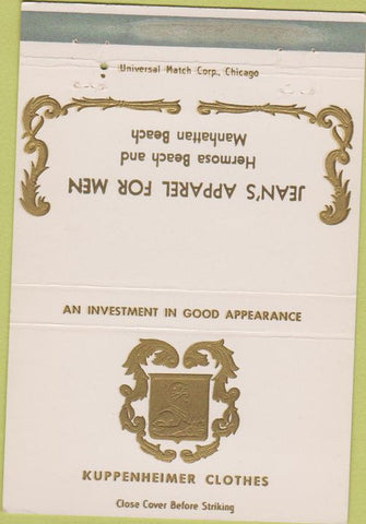 Matchbook Cover - Kuppenheimer Clothes Hermosa Manhattan Beach 40 Strike