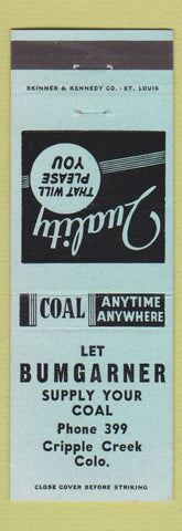 Matchbook Cover - Bumgarner Coal Cripple Creek Colorado