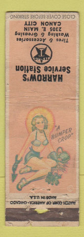 Matchbook Cover - Harrow's Texaco oil gas Canon City Colorado pinup POOR