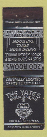 Matchbook Cover - Yates Hotel Syracuse NY