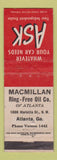 Matchbook Cover - Macmillan Ring Free Oil Atlanta GA WEAR