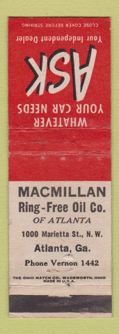 Matchbook Cover - Macmillan Ring Free Oil Atlanta GA WEAR