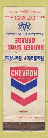Matchbook Cover - Barber Bros Garage Chevron oil gas Dalhart TX WORN