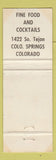 Matchbook Cover - The Beefeaters Colorado Springs WORN