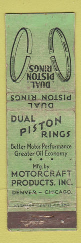 Matchbook Cover - Dual Piston Rings Motorcraft Denver Chicago CROWN POOR
