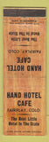 Matchbook Cover - Hand Hotel Cafe Fairplay Colroado WEAR