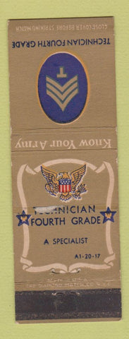 Matchbook Cover - Know Your Army Technician Fourt Grade WEAR