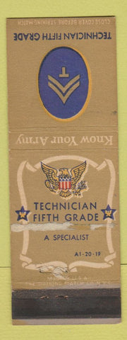 Matchbook Cover - Know Your Army Technician Fifth Grade WORN