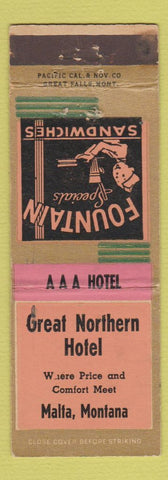 Matchbook Cover - Great Northern Hotel Malta MT