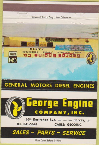 Matchbook Cover - George Engine diesel GM Delco Harvey La 40 Strike
