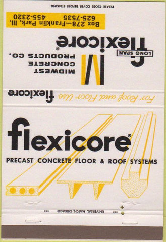 Matchbook Cover - Flixicore concrete products Franklin Park IL 40 Strike