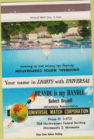 Matchbook Cover - US Capitol Universal Match Minneapolis MN  40 Strike