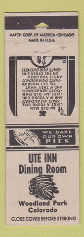 Matchbook Cover - Ute Inn Dining Room Woodland Park Colorado POOR STRIKER