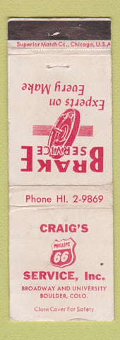 Matchbook Cover - Craig's Phillips 66 oil gas Boulder Colorado WEAR