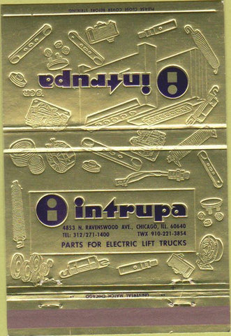 Matchbook Cover - Intrupa Chicago IL lift truck parts 40 Strike