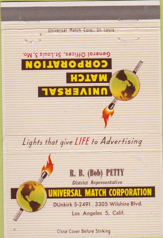 Matchbook Cover - Universal Match Corp Los Angeles CA RB Petty 40 Strike