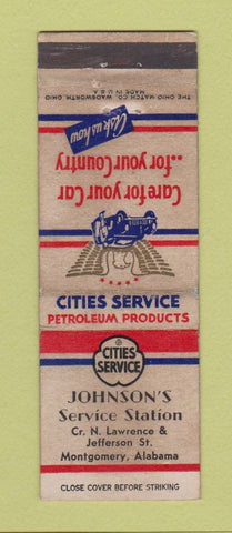 Matchbook Cover - Cities oil gas Johnson's Montgomery AL WWII WORN