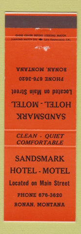 Matchbook Cover - Sandsmark Hotel Motel Ronan MT ORANGE