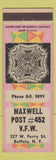 Matchbook Cover - VFW Post Buffalo NY Maxwell Post