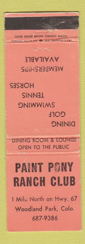 Matchbook Cover - Paint Pony Ranch Club Woodland Park Colorado