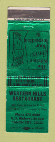 Matchbook Cover - Western Hills Restaurant Canon City Colorado WEAR