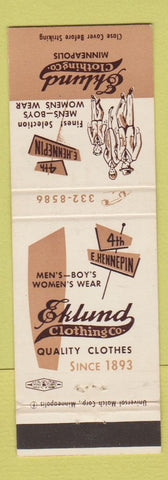 Matchbook Cover - Eklund Clothing Company Minneapolis MN