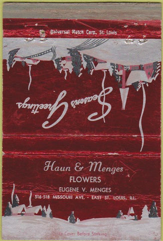Matchbook Cover - Haun Menges Flowers East St Louis MO CREASE 40 Strike