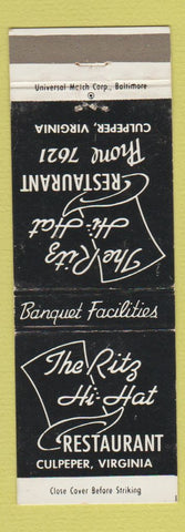 Matchbook Cover - Ritz Hi Hat Restaurant Culpeper VA WEAR