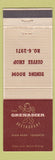 Matchbook Cover - Grenadier Restaurant Toronto ON