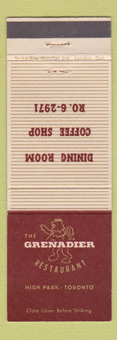 Matchbook Cover - Grenadier Restaurant Toronto ON