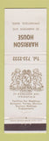 Matchbook Cover - Harrison House Springfield MA
