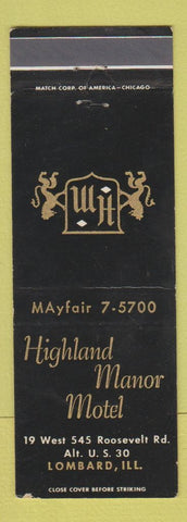 Matchbook Cover - Highland Manor Motel Lombard IL