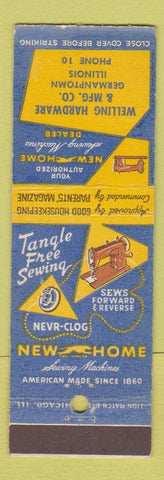 Matchbook Cover - New Home Sewing Machine Welling Hardware Germantown IL