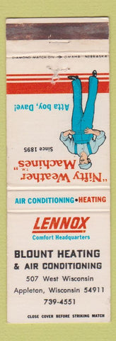 Matchbook Cover - Lennox Heating Air Conditioning Blount Appleton WI