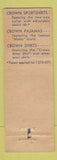 Matchbook Cover - Crown Clothes Men's Pajamas