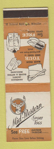 Matchbook Cover - Mid Western Sport Togs Clothes Berlin WI