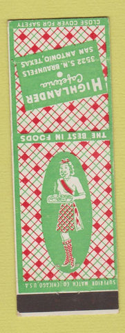 Matchbook Cover - Highlander Cafeteria San Antonio TX girlie