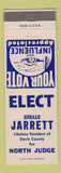Matchbook Cover - Gerald Jarrett Davis County North Judge Election