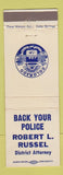 Matchbook Cover - Robert Russel District Attorney Election Colorado