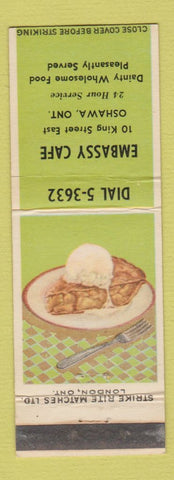 Matchbook Cover - Embassy Cafe Oshawa ON
