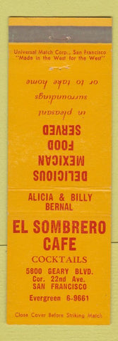 Matchbook Cover - El Sombrero Cafe Mexican San Francisco CA