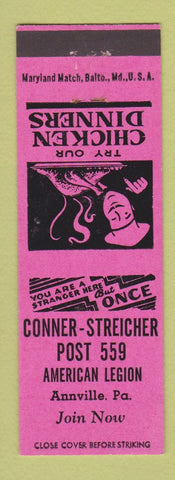 Matchbook Cover - Conner Streicher American Legion Annville PA