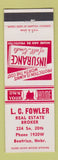 Matchbook Cover - LC Fowler Real Estate Insurance Beatrice NE