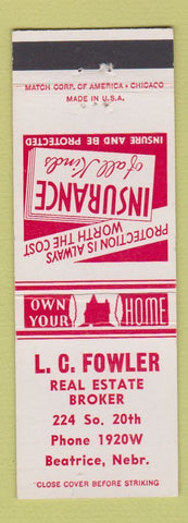 Matchbook Cover - LC Fowler Real Estate Insurance Beatrice NE