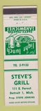 Matchbook Cover - Steve's Grill Detroit MI