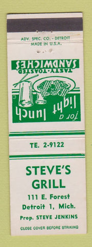 Matchbook Cover - Steve's Grill Detroit MI