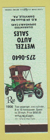 Matchbook Cover - Wetzel Auto Sales Danville PA