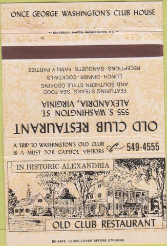 Matchbook Cover - Old Club Restaurant Alexandria VA 40 Strike
