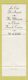 Matchbook Cover - La Cote & Argent Restaurant Larchmont NY